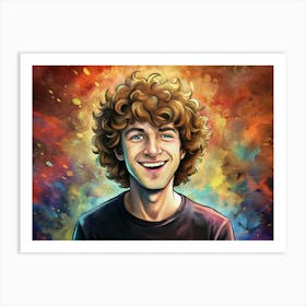 Portrait Of A Smiling Young Man With Curly Hair 1 Art Print