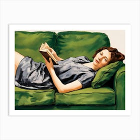 A Woman Lying On A Couch, Reading A Book Art Print