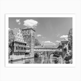 Nuremberg Germany, view of the historic old town with bridge, Weinstadel and Henkerturm tower Art Print