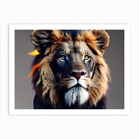 Lion With Flames Art Print