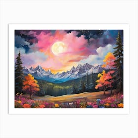 Moonlight In The Mountains 2 Art Print