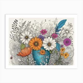 Blue Vase With Flowers Art Print