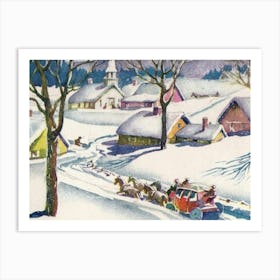 Horse Carriage On A Village Covered With Snow Art Print