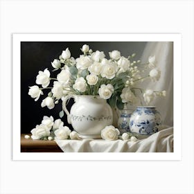 White Roses In A Vase Art Print