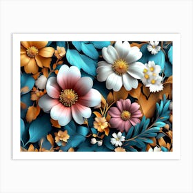 Colorful Flowers and Leaves 3 Art Print