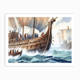 Viking Ships AI watercolor 1 Art Print