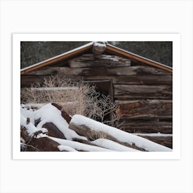 Snowy Winter Log Cabin Art Print