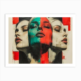 Abstract Woman Faces In Geometric Harmony 7 Art Print