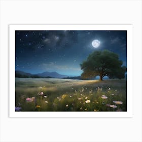 Moonlight In The Meadow Paintings Art Print Art Print