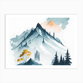 Mountain And Forest In Minimalist Watercolor Horizontal Composition 297 Art Print