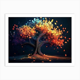 3d Colorful Tree in the Dark Abstraction Art Print