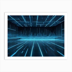 Abstract Scene Of A Futuristic City With Glowing Blue Lines, Creating A Sense Of Energy And Dynamism Art Print