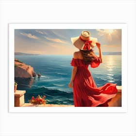 Woman in summer dress looking at the sea 13 Art Print