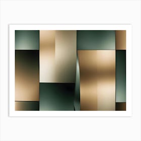 Abstract Image Of A Geometric Pattern Of Overlapping Rectangular Shapes In Shades Of Green And Gold Art Print