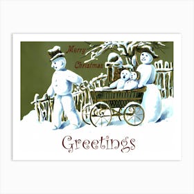 Snowman Family Wish You A Merry Christmas Art Print