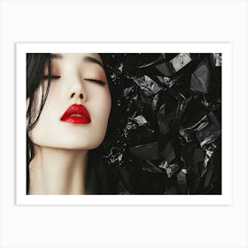 Asian Beauty Model with Red Lips Art Print