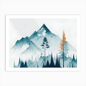 Mountain And Forest In Minimalist Watercolor Horizontal Composition 179 Art Print