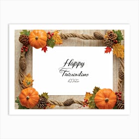 An Ornate Acorn Calligraphy Centerpiece With Woven Decorative Lettering Bearing The Words Happy Th (1) 2 Art Print