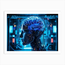 Abstract Conceptual Head Features Circuitry Integrating A Human Brain With Neural Lines And Electron (6) Art Print