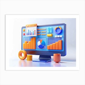 3d Rendered Computer Monitor With Colorful Charts And Graphs Art Print