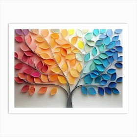 Vibrant 3d Tree Abstraction Colorful Leaves Adorn Elegant Branches Art Print