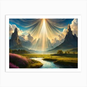 Angelic Mountain Valley Sunshine Art Print