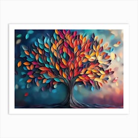 Colorful Tree with Multicolor Leaves Illustration Background 1 Art Print