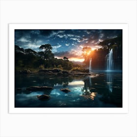 Sunset At The Waterfall 1 Art Print