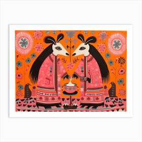 Opossum Folk Style Animal Illustration Art Print