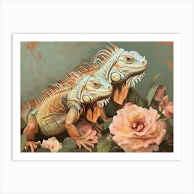 Floral Animal Illustration Iguana 3 Art Print