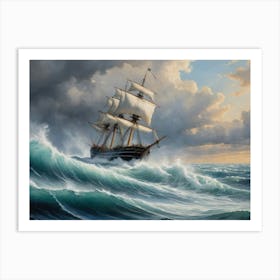 Ship In Rough Derp Seas Art Print