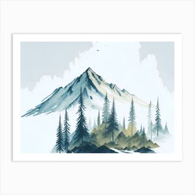 Mountain And Forest In Minimalist Watercolor Horizontal Composition 207 Art Print