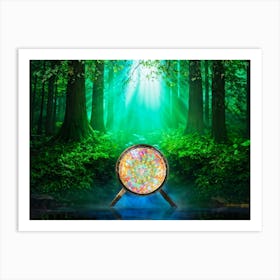 Water Banjo Nestled Amongst The Ancient Trees Of An Enchanted Forest Light Filtering Through An Ove (1) Art Print