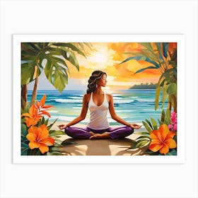 Meditating Yoga Woman On The Beach Art Print