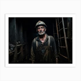 Old Miner With A Dirty Face Standing In A Coal Shaft Facial Features Expressing Hardworking Resilie Art Print