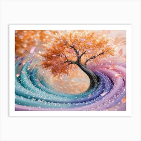 A Dynamic 3d Artwork Of A Tree With Emerald Green And Soft Orange Leaves 1 Art Print