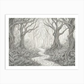 Enchanted Forest With Twisting Trees And Hidden Paths Art Print