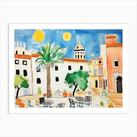 Lecce Italy Cute Watercolour Illustration 1 Art Print