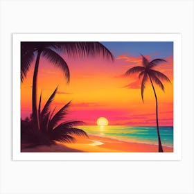 A Tranquil Beach At Sunset Horizontal Illustration 57 Art Print