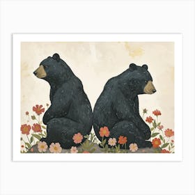 Floral Animal Illustration Black Bear 4 Art Print