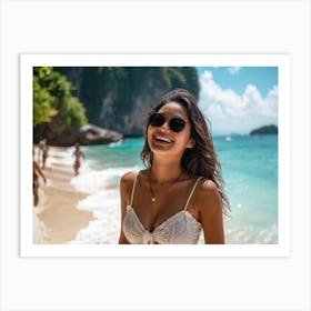 A Single Woman Embodying Leisure And Happiness Embarks On A Tropical Holiday To A Scenic Island In (6) Art Print