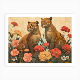 Floral Animal Illustration Panther 2 Art Print