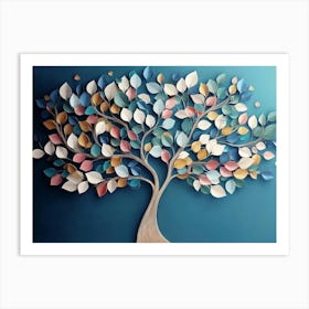 Colorful Tree Of Life With Leaves On Hanging Branches Of Blue, White And Golden Art Print