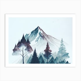 Mountain And Forest In Minimalist Watercolor Horizontal Composition 75 Art Print