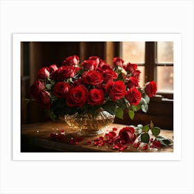 Red Roses In A Vase Art Print