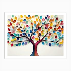 Colorful Tree With Leaves On Hanging Branches Of Blue, White And Golden 14 Art Print