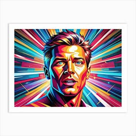 Man S Face In Colorful Light Rays Art Print