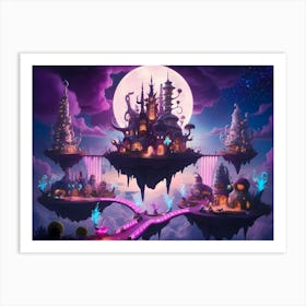 Fairytale World Moonlit Ascendancy: Enchanted Sky Castles Art Print