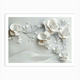 3d With Simple Floral Painting Light Gray Background 2 Art Print