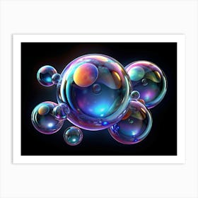 Multicolored Bubbles On Black Background Art Print